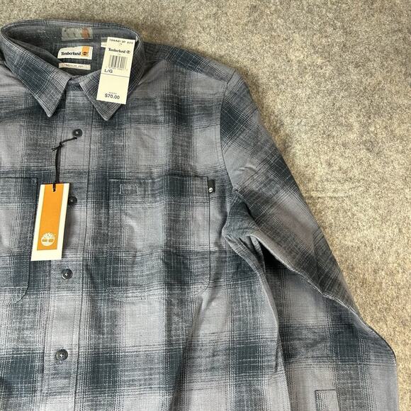 Timberland Windham Heavy Weight Flannel Mens Large Blue Plaid Workwear - Picture 4 of 8